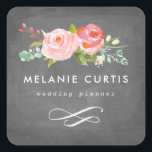 Sticker Carré Rose Garden Floral Chalkboard Business<br><div class="desc">Planchers en damier et rose.</div>
