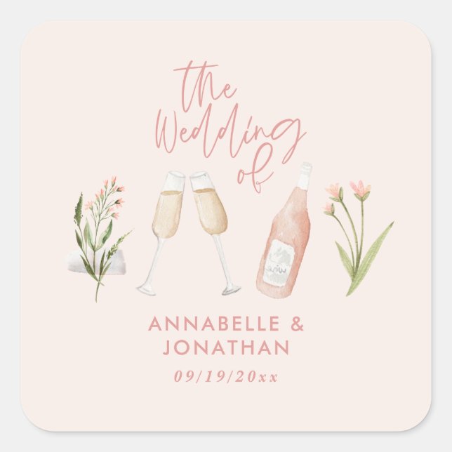 Sticker Carré Rose girly délicate belle fleur sauvage moderne (Devant)