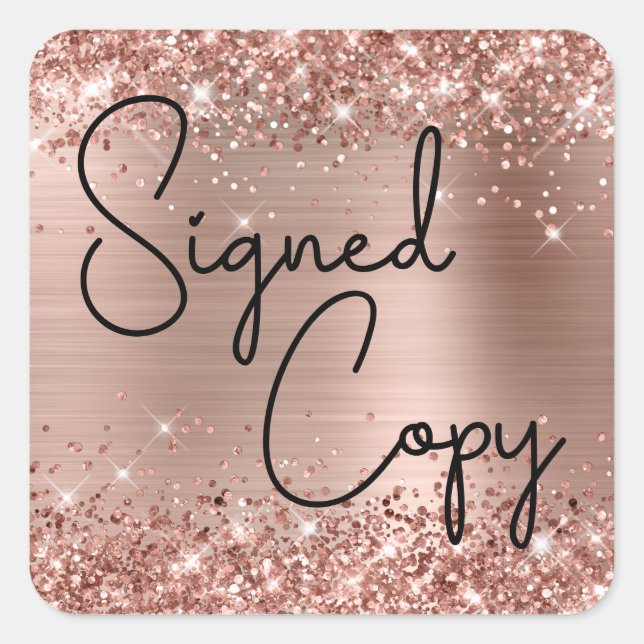Sticker Carré Rose Glittery Gold Foil mou Coeur signé Copie (Devant)