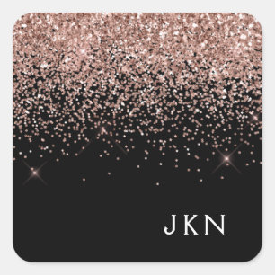 Sticker Carré Rose Gold Blush Pink Black Parties scintillant Mon
