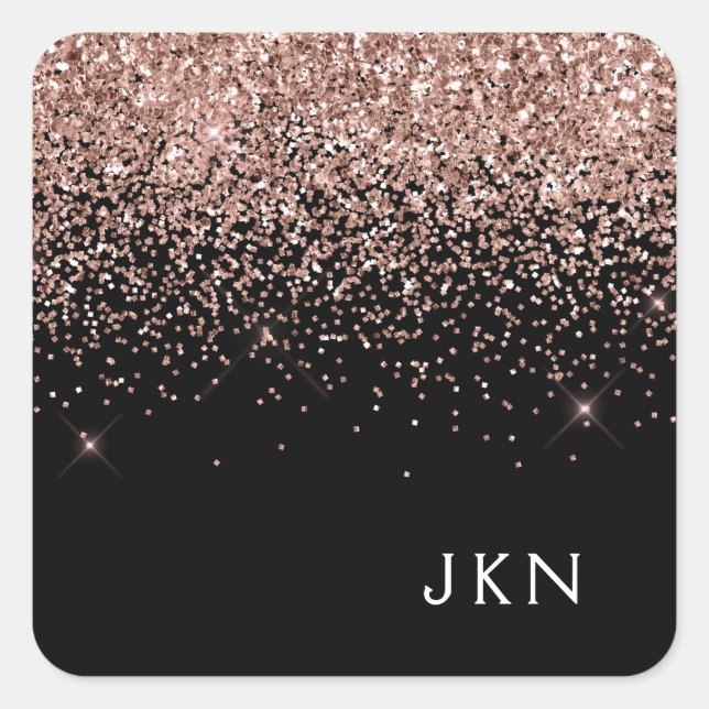 Sticker Carré Rose Gold Blush Pink Black Parties scintillant Mon (Devant)