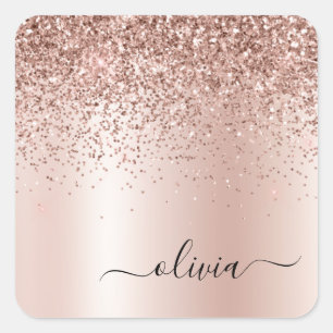 Sticker Carré Rose Gold - Blush Pink Pailleté Métal Monogramme N