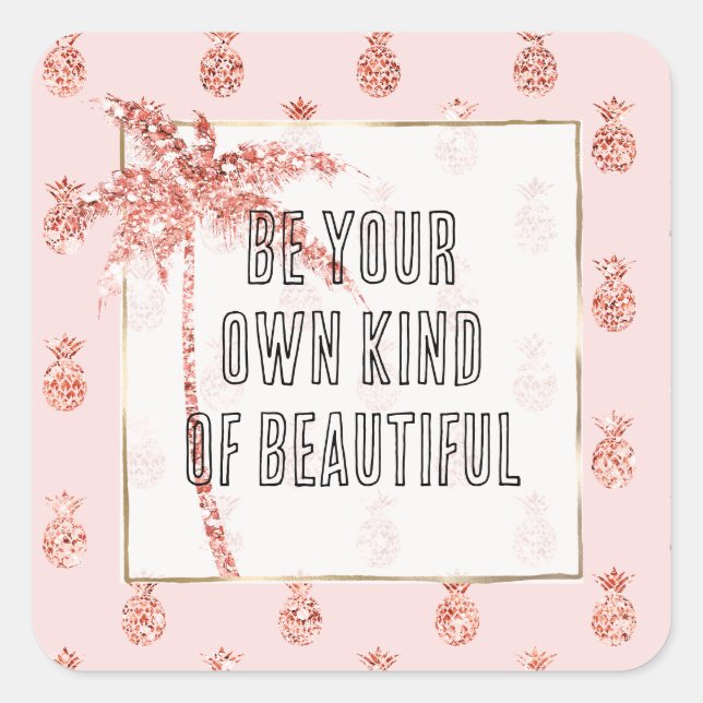 Sticker Carré Rose Gold Blush rose Parties scintillant tropicale (Devant)
