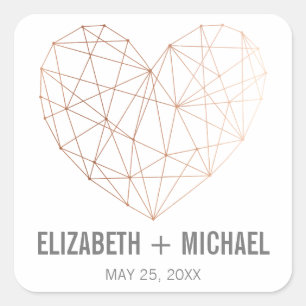 Sticker Carré Rose Gold coeur géométrique personnalisée en faveu