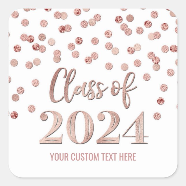 Sticker Carré Rose Gold Confetti Graduation 2024 (Devant)