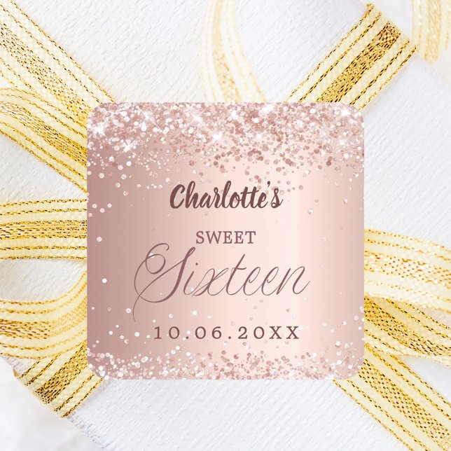 Sticker Carré Rose gold écriture Sweet 16 (Créateur téléchargé)
