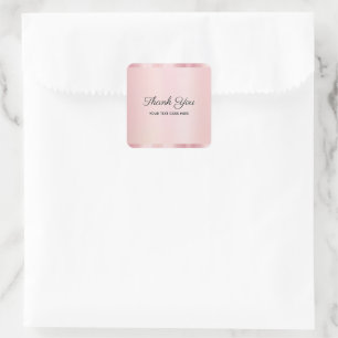 Sticker Carré Rose Gold Élégant Texte Personnalisé Merci Glamour