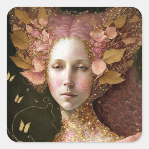 Sticker Carré Rose Gold Fairy Fae Femme Imaginaire Art
