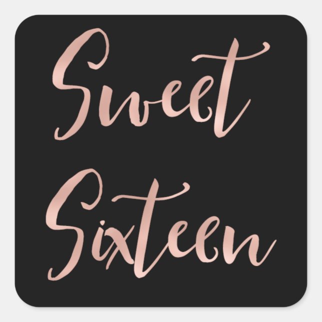 Sticker Carré Rose Gold Foil Sweet 16 Seize Anniversaire (Devant)