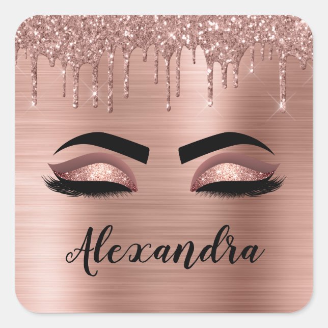 Sticker Carré Rose Gold Glitter Sparkle Eyelashes Monogram (Devant)