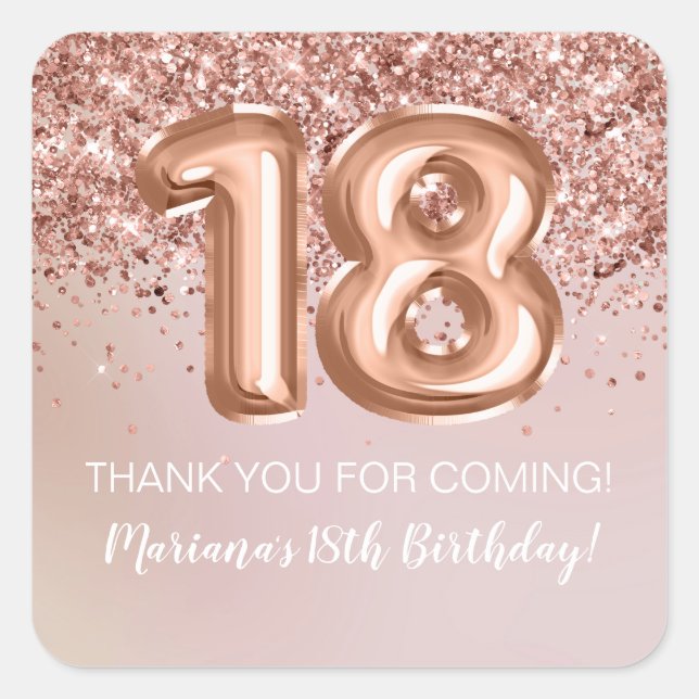 Sticker Carré Rose Gold Kids Girl 18e fête d'anniversaire Faveur (Devant)