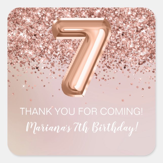 Sticker Carré Rose Gold Kids Girl 7e fête d'anniversaire Favoris (Devant)