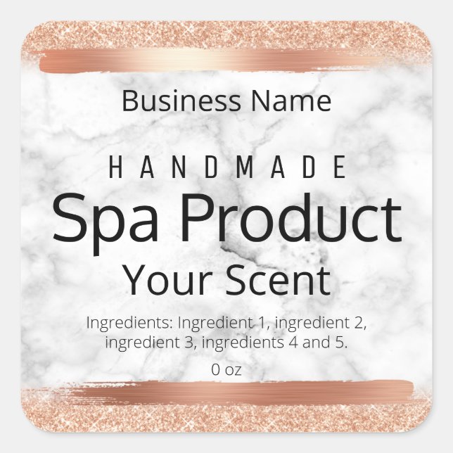 Sticker Carré Rose Gold Marble Soap Corps Scruter Bain Soak Étiq (Devant)