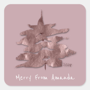 Sticker Carré Rose Gold Mauve Arbre de Noël gris contemporain