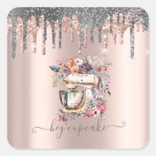 Sticker Carré Rose Gold Mélange Floral Gouttes de Paillettes Arg