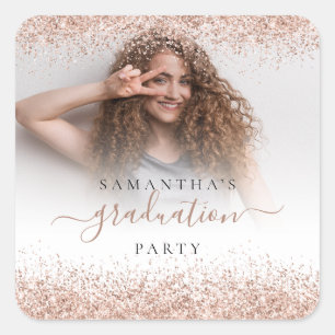 Sticker Carré Rose Gold Parties scintillant Nom de la photo Grad