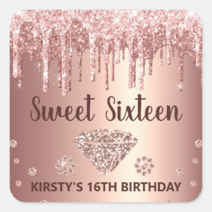 Sticker Carré Rose Gold qui dégouline de Glitter & Diamant Sweet