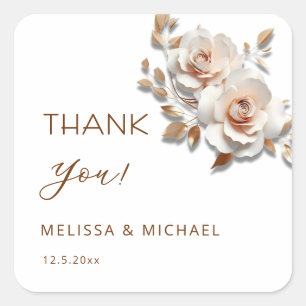 Sticker Carré Rose Gold Roses Mariage Remerciement Rose Blush