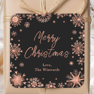 Sticker Carré Rose Gold Snowflakes Joyeux Noël