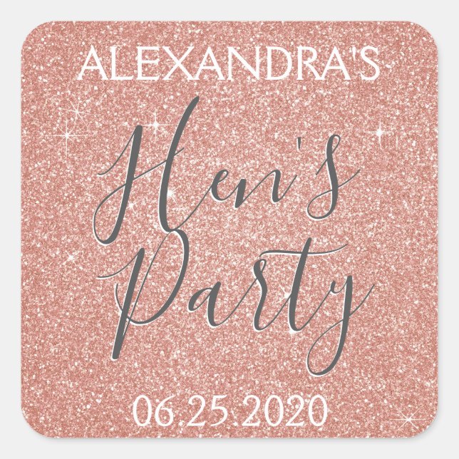 Sticker Carré Rose Gold Sparkle Parties scintillant Hen's Party (Devant)