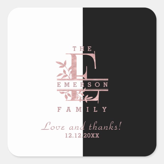 Sticker Carré Rose Gold Split Monogramme personnalisé E F G H I  (Devant)