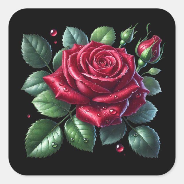 Sticker Carré Rose gothique rouge (Devant)