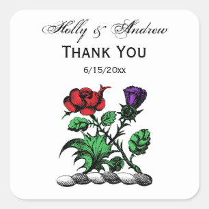 Sticker Carré Rose héraldique et chardon d'armoiries Couleur de
