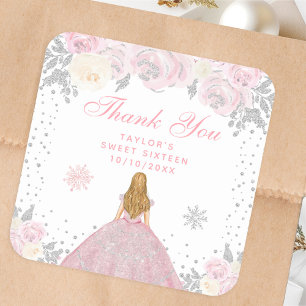 Sticker Carré Rose Hiver Blonde Cheveux Princesse Douze Ans