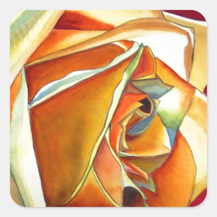 Sticker Carré Rose jaune originale aquarelle Art