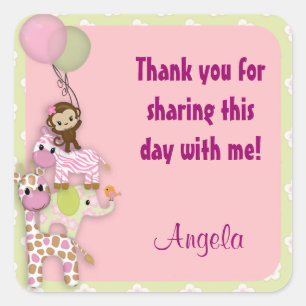 Sticker Carré Rose JJ d'autocollant de carré d'animal de safari