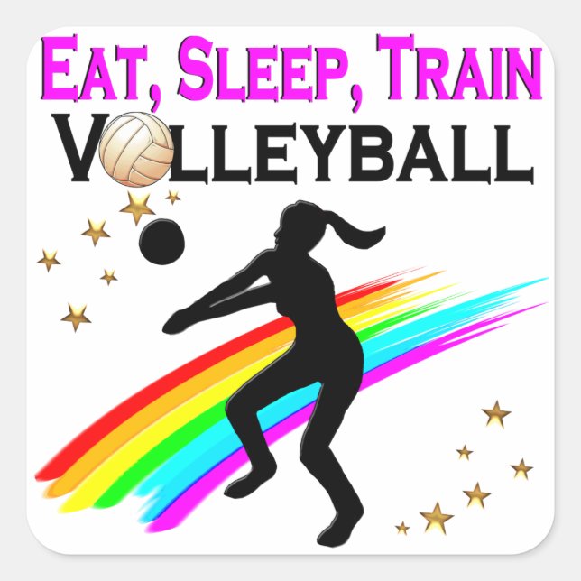 STICKER CARRÉ ROSE MANGER, DORMIR, VOLLEYBALL DE TRAIN (Devant)