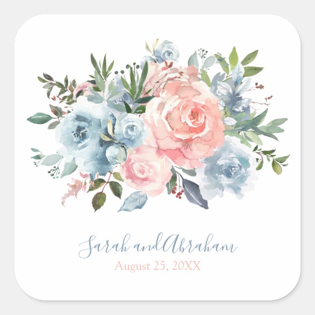 Sticker Carré Rose Mariage Carré rose et bleu roux (Devant)