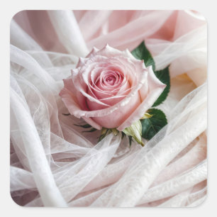 Sticker Carré Rose Mariage rose sur Tulle