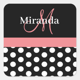 Sticker Carré rose noir blanc Polka point Monogram