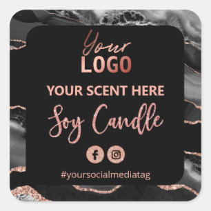 Sticker Carré Rose noir Parties scintillant or Agate Soy Candle 