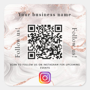 Sticker Carré Rose or blanc agate marbre qr code instagram