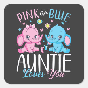 Sticker Carré Rose Ou Bleu Tante Vous Aime Bébé Eléphant