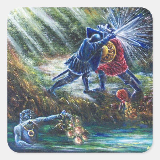 Sticker Carré ROSE OUBLIÉ combattant les chevaliers, l'argent et (Devant)