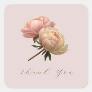 Sticker Carré Rose Pâle Chic Rose Mariage Merci