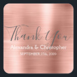 Sticker Carré Rose pâle | Mariage Rose Gold Favor Merci<br><div class="desc">Rose pâle | Sceau Mariage rose Rose Or Favor Sticker Merci. Cet autocollant peut être customisé pour inclure votre nom et votre date de mariage et être utilisé pour sceller vos invitations de mariage ou sacs de faveur. Cet autocollant de mariage d'or rose fait partie de la collection de mariages...</div>