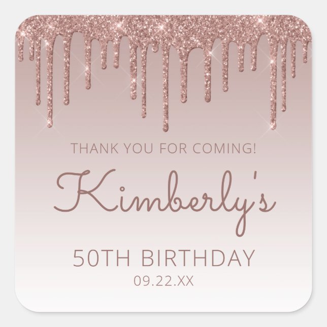 Sticker Carré Rose Parties scintillant or Drip 50e anniversaire  (Devant)