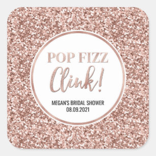 Sticker Carré Rose Parties scintillant or Pop Fizz Clink Fête de