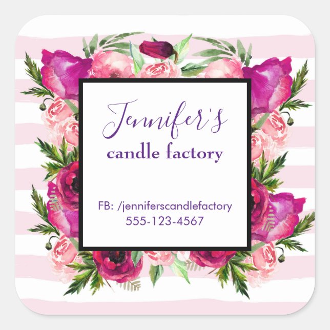 Sticker Carré Rose & Poppy Floral Bouquet Site d'affaires (Devant)