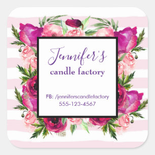 Sticker Carré Rose & Poppy Floral Bouquet Site d'affaires