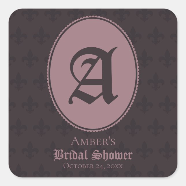 Sticker Carré Rose Poussiéreux Monogramme Fleur-de-Lis  (Devant)