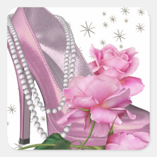 Sticker Carré Rose rose à talons hauts rose joli