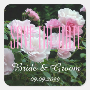 Sticker Carré rose rose fleurs marié et marié enregistrer la dat