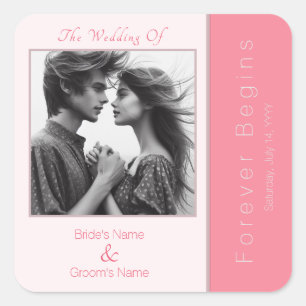 Sticker Carré Rose rose Forever commence Élégant Mariage photo
