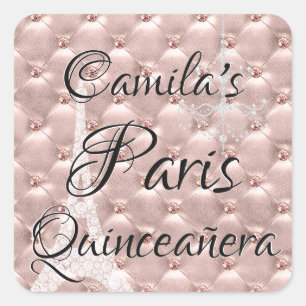 Sticker Carré Rose Rose Gold Paris Quinceañera