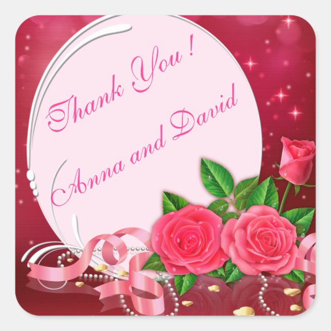 Sticker Carré Rose Rose Luxe Moderne Rose Ajouter Votre Texte (Devant)